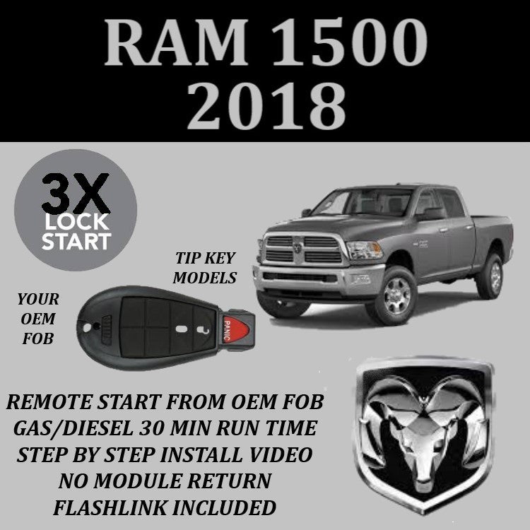 3X Lock Plug and Play Remote Start Kit 2018 RAM 1500 Tip Key