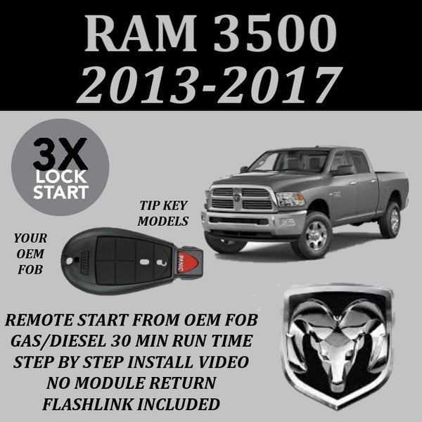 3X Lock Plug and Play Remote Start Kit 2013-2017 RAM 3500 Tip Key | FORTIN