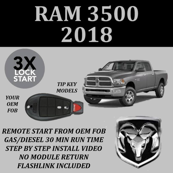 3X Lock Plug and Play Remote Start Kit 2018 RAM 3500 Tip Key | FORTIN